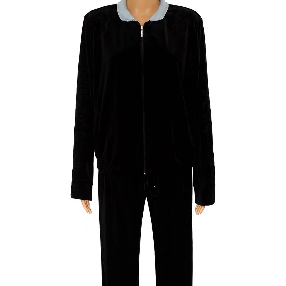 St. John Sport Zip Jacket Black Damask Detail - Size L - Picture 1 of 6